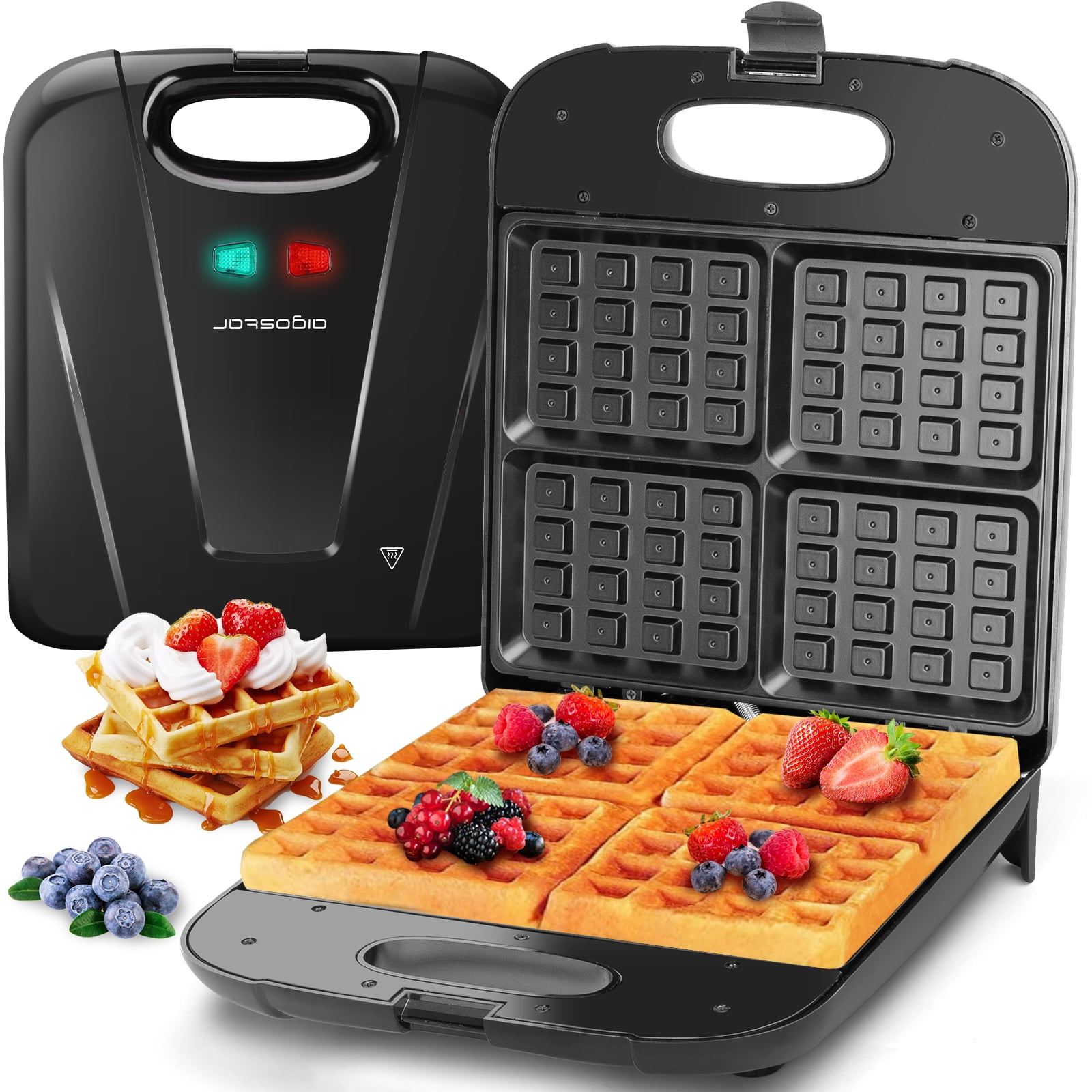 Aigostar Waffle Maker, 4Slice NonStick Belgian Waffle Iron, 1400W