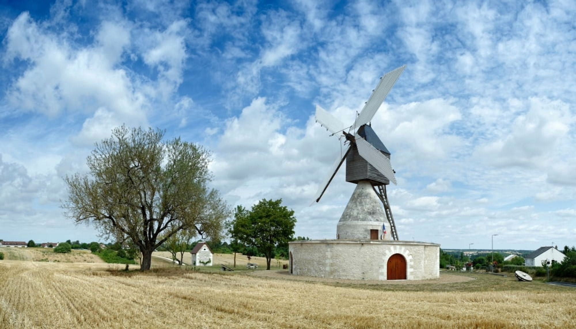 Aigremonts Windmill in a field against cloudy sky Blere Indre-et-Loire Loire Valley France Canvas Art - Panoramic Images (14 x 24)