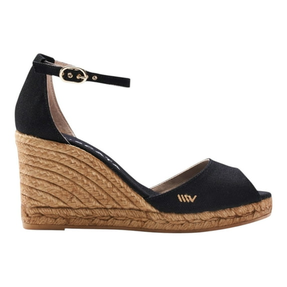 Aiguafreda Canvas Espadrille Sandal Wedges - Black / 9