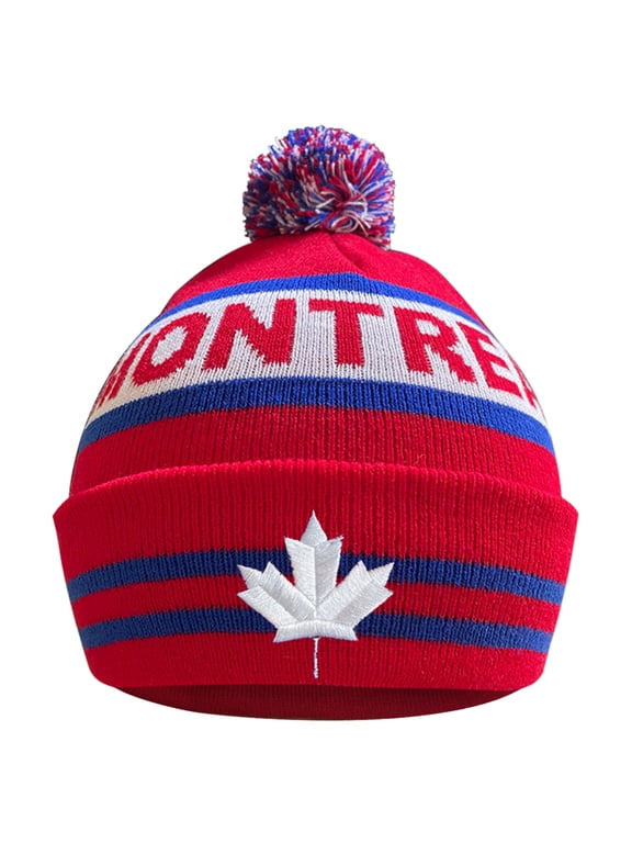 Canada Maple Leaf Montreal City Sport Embroidery Classic Pom Cuff Montreal Beanie Hat Cuffed Winter Hat Knit Toque Skull Cap Red