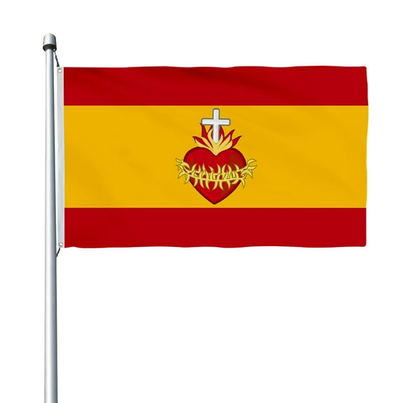 Aihccy Spain with Sacred Heart Flag with Brass Grommets Size - 3x5Ft