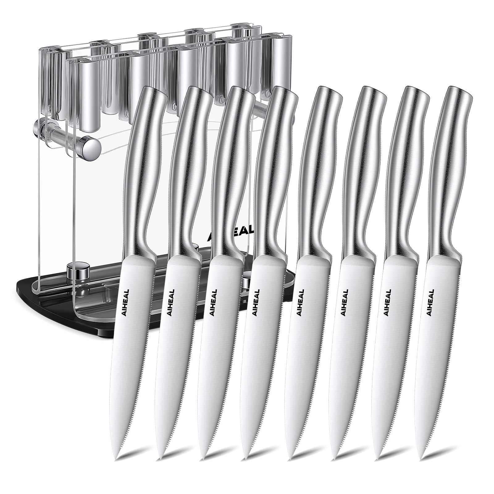 Aiheal Steak Knives Set Of 8 With Clear Acrylic Holder Stainless Steel aiheal-steak-knives-set-of-8-with-clear-acrylic-holder-stainless-steel