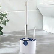 Aihimol 2-Way Toilet Brush with Ventilated Holder with Silicone and Bristle Brushes for Toilet Cleaning Device with a Holder with Aluminum Handle 1 Set (White)