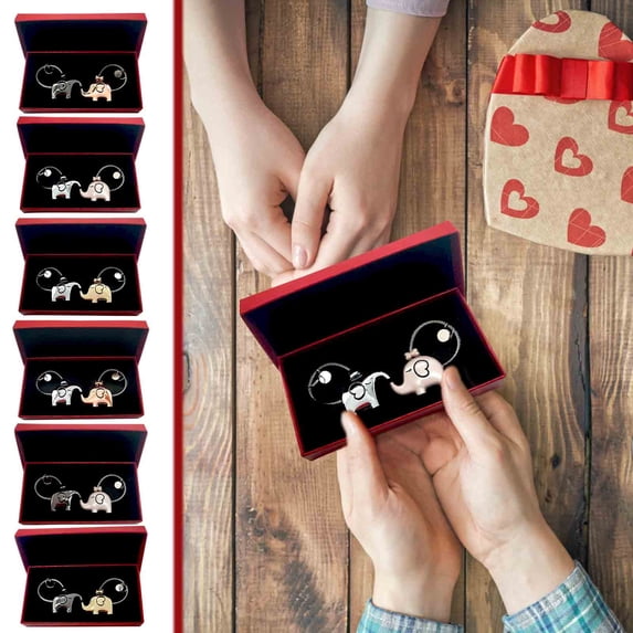Aihimol 2pcs Lovely Elephant Keychain,Stainless Steel Kissing Elephant Sweet Keychain Magnetic Key Ring For Bestie Mom Couple Valentine's Day Christmas Wedding Gift