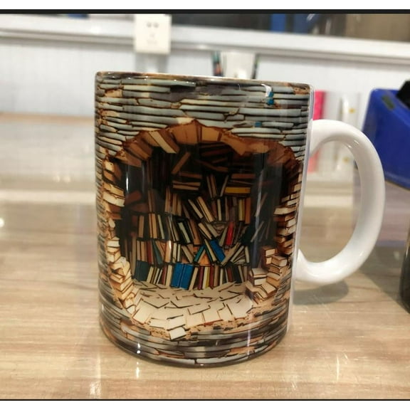 Aihimol 3D Bookshelf Mug, Library Shelf Cup, Book Lovers Ceramic Coffee Mug, Creative Space Design Multi-Purpose Ceramic Mug,Cool Valentine's Day Xmas Gifts for Readers Book Lovers