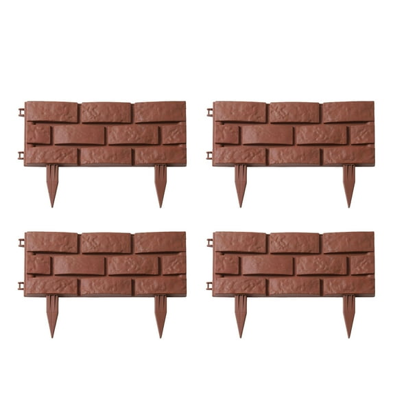 Aihimol Edgings Garden Picket Fence, 18.30x7.40x4.20" Brown Plastic 4 Pieces