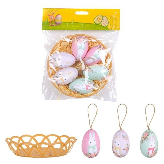 Aihimol 6pcs Foam Eggs Hanging Decor with Basket for Easter Egg Shape Hanging Decor Easter Decorations Easter Glitter Egg Easter Decorating Pendant Easter Eggs Pendant Child Props Flash