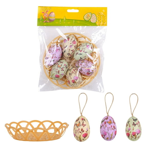 Aihimol 6pcs Foam Eggs Hanging Decor with Basket for Easter Egg Shape Hanging Decor Easter Decorations Easter Glitter Egg Easter Decorating Pendant Easter Eggs Pendant Child Props Flash