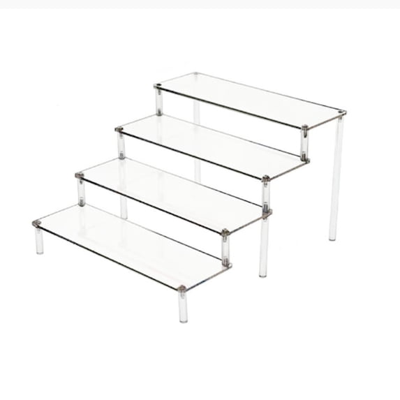 Aihimol Acrylic Clear 4-Tier Riser Display Shelf for Figures, Desserts Holder, Collections Organizer and Cosmetic Items Shelf