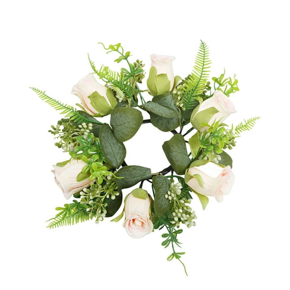 Aihimol Artificial Rose Candle Rings - Floral Wreaths with Eucalyptus Leaves Greenery Garland for Pillar Candle Lantern Wedding Centerpiece Party Home Table Decor