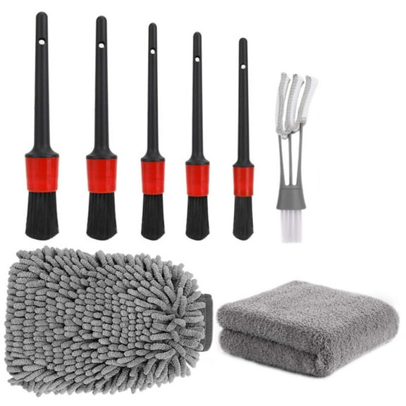 Aihimol Car Beauty Interior Cleaning Detail Brush 8 Piece Car Wash Gloves Car Wash Towel Combo Set
