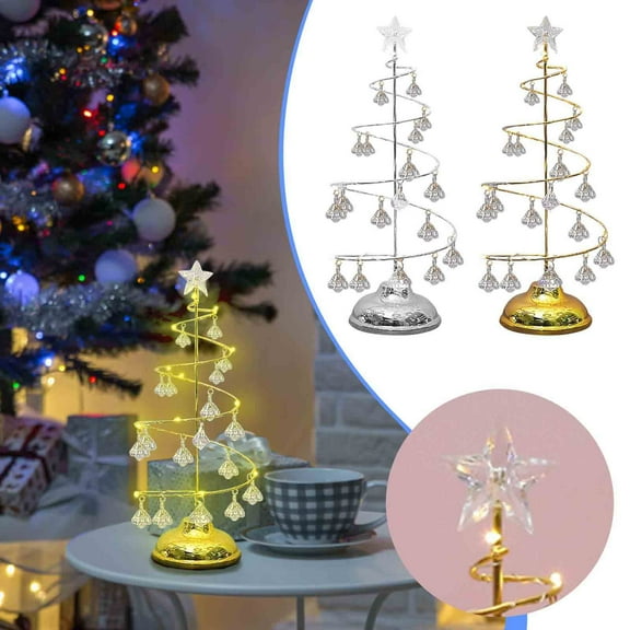 Aihimol Christmas Tree Crystal Night Light Tabletop Decor-Lighted Up Metal Copper Tree Hanging Glitter Diamond Star Decor For Xmas Holiday Gifts Party Indoor Scene Layout(S:7.5"H*2.75"L)