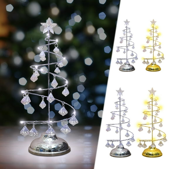 Aihimol Christmas Tree Crystal Night Light Tabletop Decor-Lighted Up Metal Copper Tree Hanging Glitter Diamond Star Decor For Xmas Holiday Gifts Party Indoor Scene Layout(M:10.2"H*3.93"L)