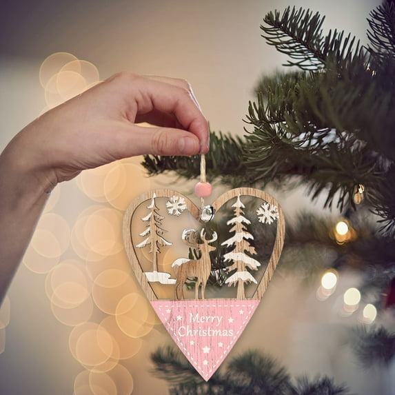 Aihimol Christmas Wooden Ornaments Winter Wonderland Ornaments for Christmas Tree, Reindeer Snowman Wood P-ink Painted Crafts, Farmhouse Rustic Ornaments Santa Claus Pendant For Xmas Gifts Party