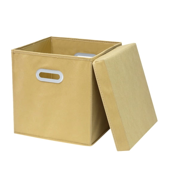 Aihimol Fabric Cube Storage Bins,11",Cube Organizer Bin with Lid Foldable Storage Boxes with Dual Handles Fabric Organizer Box,Khaki