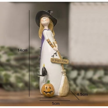 Aihimol Halloween Witch Figurines,Witches Hats,Black Cat,Crow,Spider and Pumpkins Pattern Witch Statues,Cute Resin Witch Decorations for Fall Decor Halloween Party Holiday