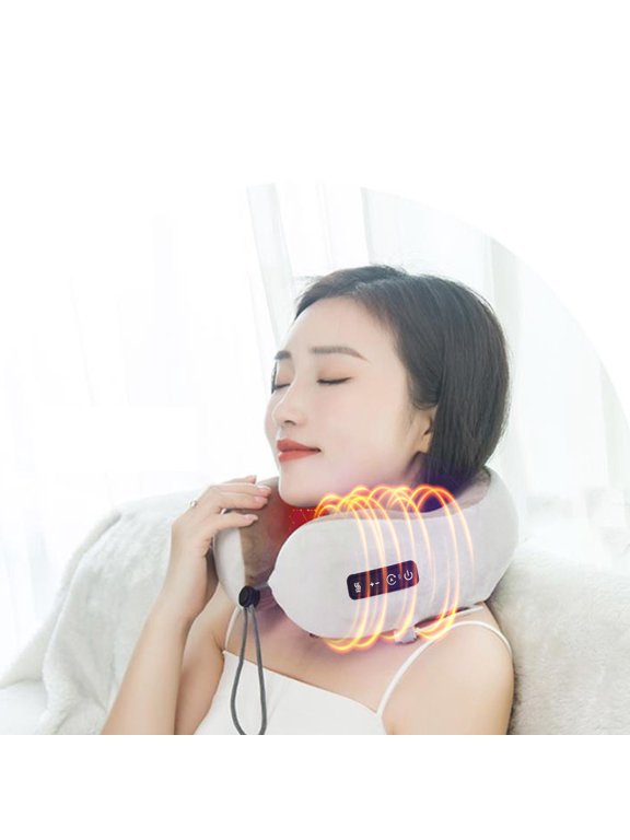 Neck Massage Pillow With 3 Vibrating Modes For Neck, Back And Leg Support, Travel Neck Pillow With Heat U-Shaped Memory Foam Pillow For Home Office Airplane