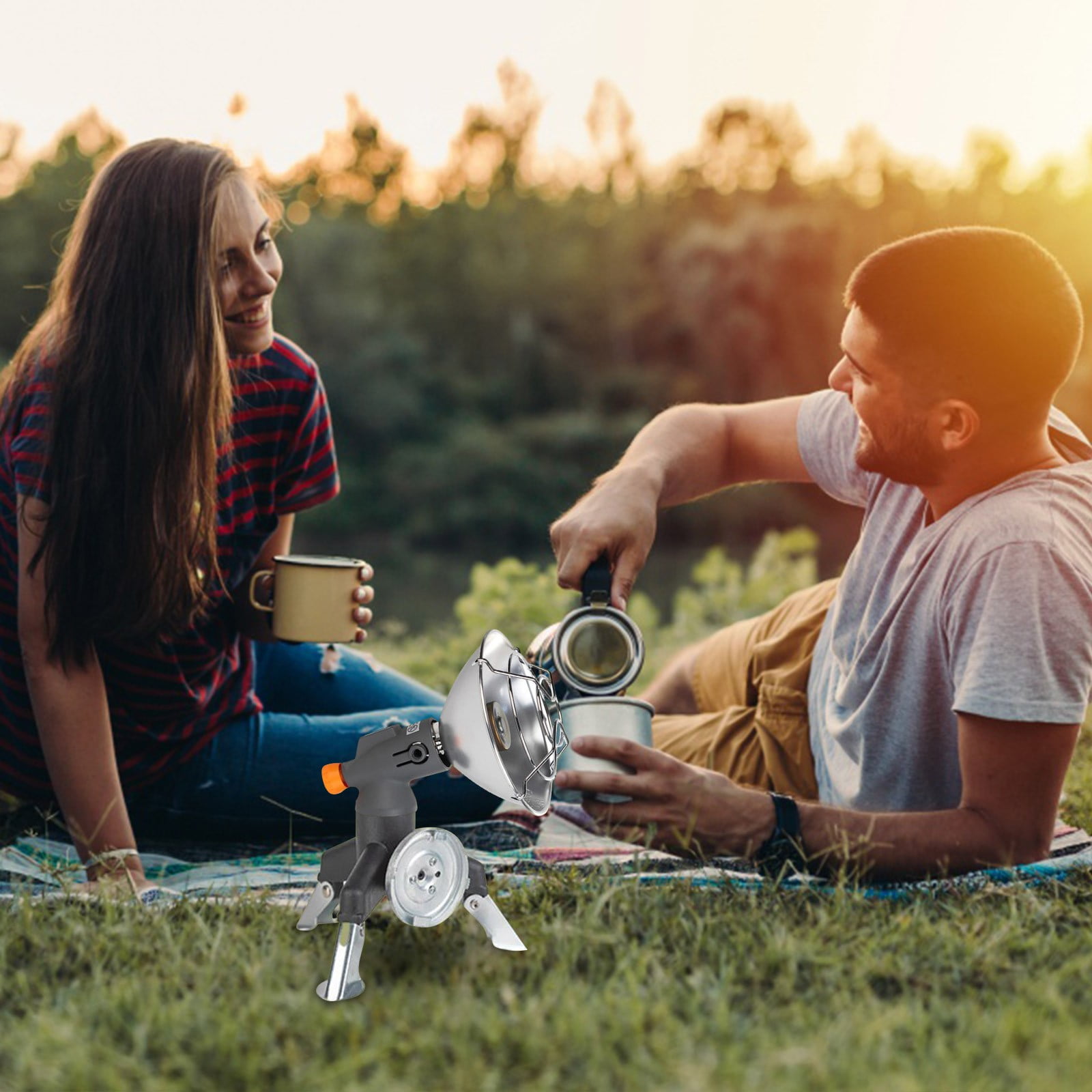 Aihimol Outdoor Heater Stove,Portable Stainless Steel Camping Gas Heating Hood,Mini Winter Fishing Tent Stove Gas Tank with Storage Box, Press-type Electronic Lighter to Use Outdoor Heater Stove