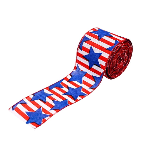 Aihimol Patriotic Independence Day Ribbons Stripe Star Wired Ribbon American Flag Ribbon for Bow,Wreath,Tree Decoration