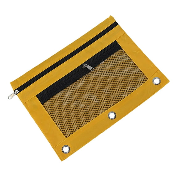 Aihimol Pencil Pouch 3 Ring Binder Pouch Zippered Pencil Case Canvas Pencil Bag with 2 Compartments (Yellow)