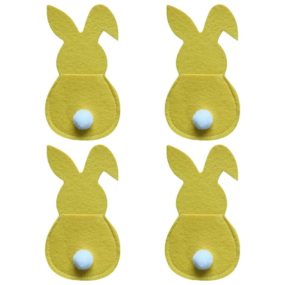 Aihimol Rabbit Silverware Holders,4PCS Utensil Holder Easter Tableware Holder Bunny with Pompom Tail Cutlery Fork Bag for Easter Party Dinner Tableware Decoration