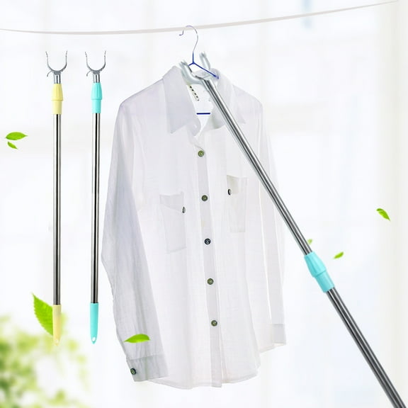 Aihimol Retractable Closet Pole,With Utility Hooks, Closet Hooks Retractable Tool For Removal, Hanging, No Ladder Required, For High Areas, Shelves, Closet Tops