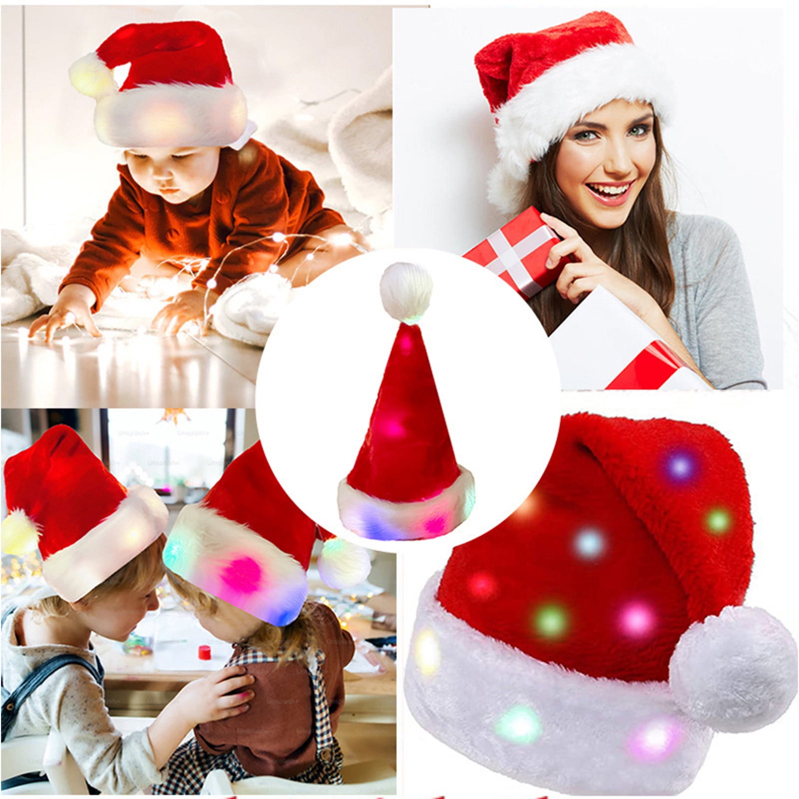 Aihimol Santa Hat, Light Up Christmas Hat, Santa Hat With LED Lights ...