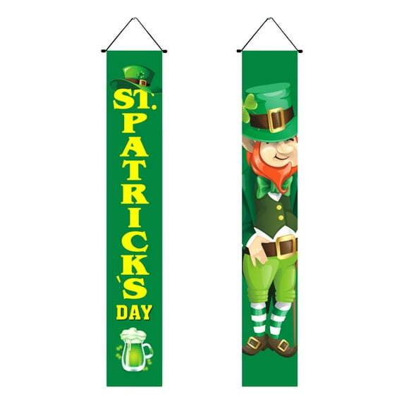 Aihimol St Patricks Day Porch Sign Green Welcome Door Banners Garage Banner, Hanging St Patricks Day Decorations Outdoor indoor Decor Wall Front Door Yard Signs