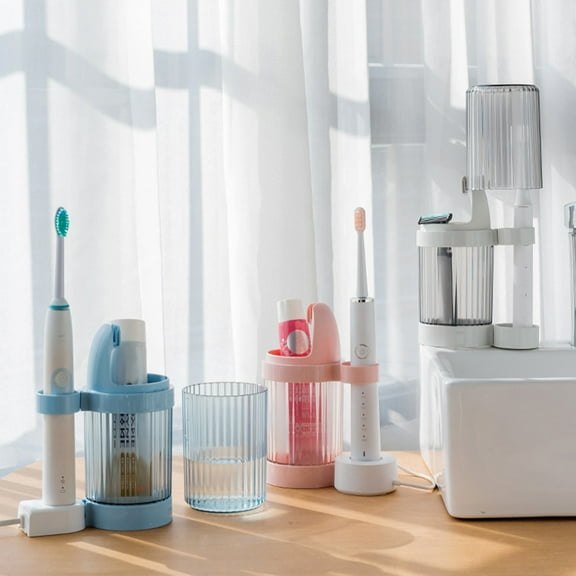 Aihimol Toothbrush Holder Stand With ToothBrush Cups/Cover, Toothpaste Holder Stand Storage Organizer Holder Stand , For Electric Toothbrushes, Toothpaste To