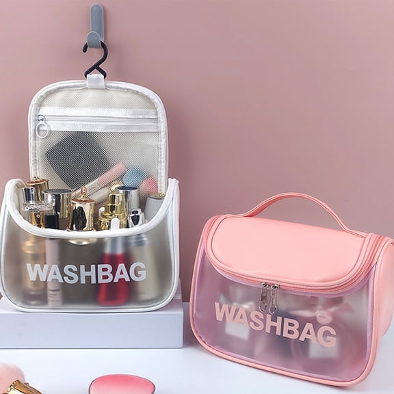 Aihimol Translucent Cosmetic Bag, Cosmetic Bag Set Frosted Translucent PVC With Zipper Handle Portable Travel Bag, Hangable And Handy Cosmetic Bag