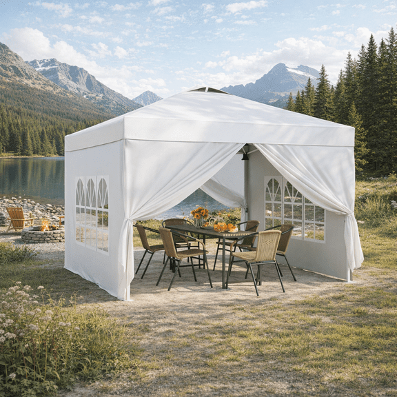10x10 Pop-Up Canopy Tent with Removable Walls, 3 Height Adjustable Easy Set up Portable Gazebo, For Camping, White