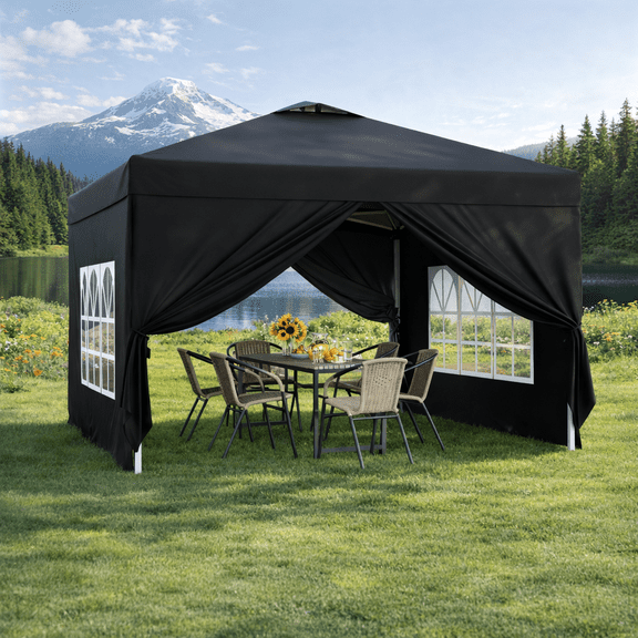 10x10 Pop-Up Canopy Tent with Removable Walls, 3 Height Adjustable Easy Set up Portable Gazebo, For Camping, Black