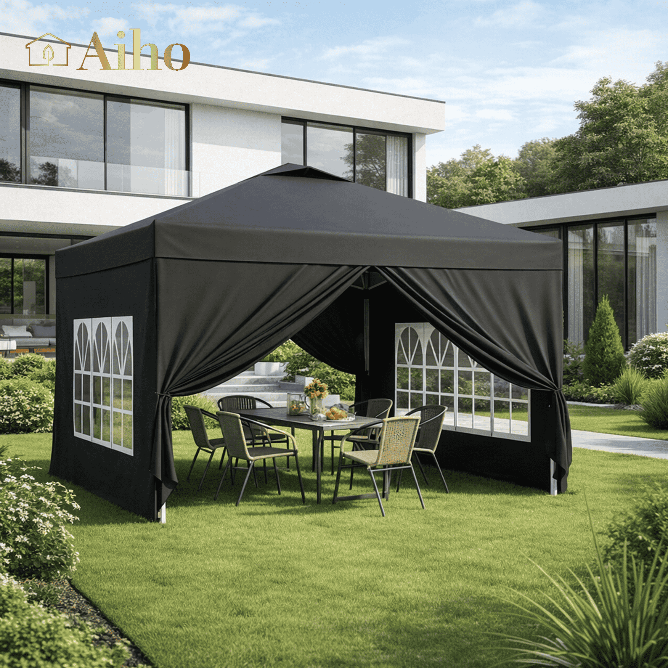 10x10 Pop-Up Canopy Tent with Removable Walls, 3 Height Adjustable Easy Set up Portable Gazebo, For Camping, Black