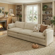 Aiho 110" Pet-Friendly Cloud Couch, Soft Deep Seat Double Cushion I-Shaped Sectional Sofa with 2 Pillows for Living Room, Bedroom & Apartment,Beige