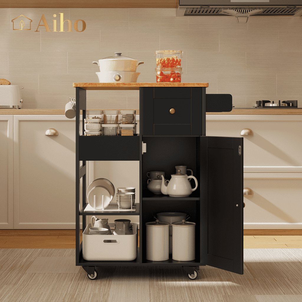 Hodedah Microwave Kitchen Cart, Chocolate - Grey - Walmart.com