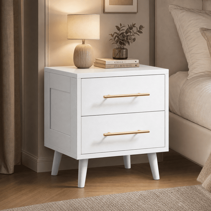 Aiho 2 Drawer Dresser, Chest of Drawers Nightstand Storage Tower Storage Wooden Dresser for Living Room, Bedroom, Hallway - White