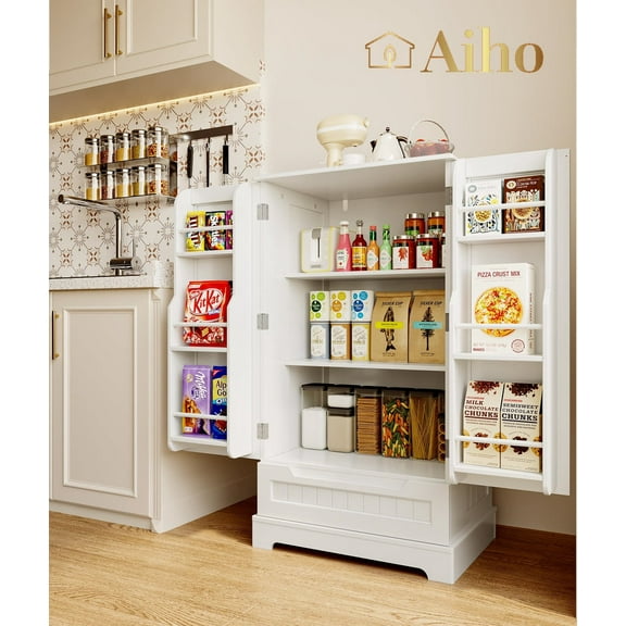 Aiho 24 "W Pantry Cabinet with 2 Doors and 1 Drawer, Solid & Sturdy, Storage Cabinet for Entryway, Kitchen - White