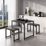 Aiho 25.6" Dining Table Set for 2, Kitchen Table with 2 Stools, Wood Dining Room Dinette Sets with Metal Frame for Breakfast Nook and Small Space - Black
