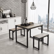 Aiho 25.6" Dining Table Set for 2, Kitchen Table with 2 Stools, Wood Dining Room Dinette Sets with Metal Frame for Breakfast Nook and Small Space - Gray