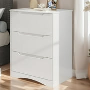 Aiho 3 Drawer Dresser, White Wood Storage Cabinet with Cutout Handles for Bedroom, White