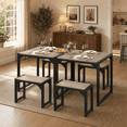 thumbnail image 1 of 3-Piece Compact Square Dining Table Set for 2 People with Two Matching Benches, Grey, 1 of 10