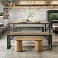 thumbnail image 1 of Aiho 3 Piece Kitchen Dining Set with 2 Benches & Wood Table Top, Small Kitchen Table Set for 4, Modern Dining Room Sets for Kitchen, Living Room - Grey, 1 of 6