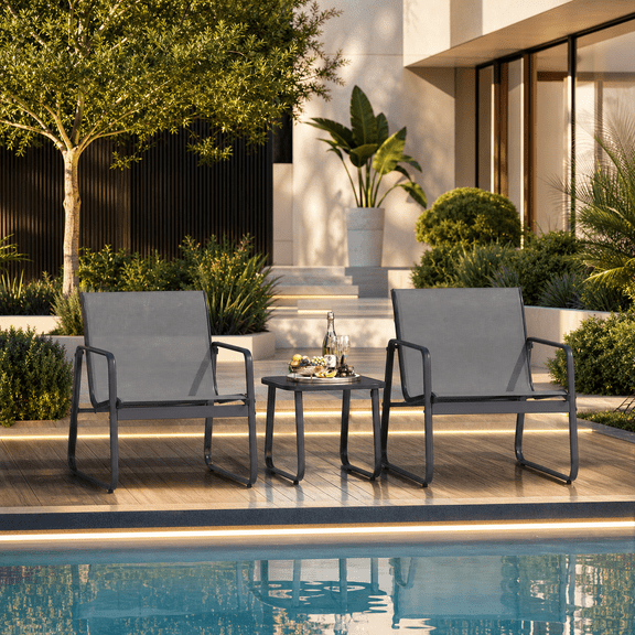 Outdoor Patio Dining Set of 3, 2 Patio Chairs Weatherproof Metal Construction, 330 LBS Weight Capacity for Yard Balcony, Grey
