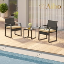 Aiho 3 Piece Patio Bistro Chairs Set with Coffee Table & Comfortable Cushions, Patio Furniture Sets for Yard, Balcony - Beige