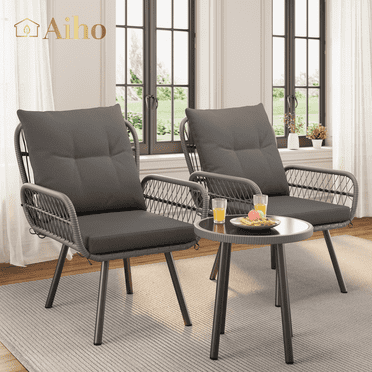 Aiho 3-Piece Patio Furniture Set, Patio Bistro Set with Outdoor Table and Chairs For Garden, Balcony, Poolside - Grey