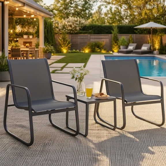 3-Piece Outdoor Patio Furniture Set – All-Weather Textilene Conversation Set, Rust-Proof & Space-Saving Balcony Bistro Set with High Weight Capacity, Ergonomic Comfort, Black