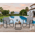 thumbnail image 1 of 3 Piece Textilene Patio Set, Fabric Rocking Bistro Furniture, Front Porch Rocker Chairs with Tempered Glass Coffee Table, for Lawn, Garden, Balcony, Poolside, Gray, 1 of 8