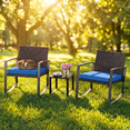 thumbnail image 1 of Patio Furniture Set, 3-Piece All-Weather Rocking Wicker Chair Set with Glass Table for Backyard, Blue, 1 of 7