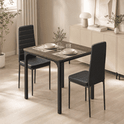 Aiho 3 Pieces Dining Table Set for 2, Counter Height Bar Table Set with Storage Shelves, Pub Table and Padded Chairs for Kitchen, Dining Room - Gray