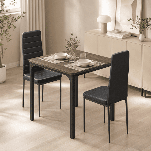Aiho Small Wooden Dining Table Set for 2, Industrial Sturdy Dinette, Space-Saving Kitchen Table Set for Apartment, Living Room - Grey